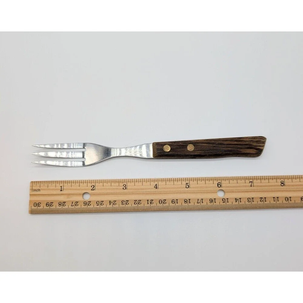 Vtg Granny Fork 3 Prongs Tines Meat Fork Stainless Prongs & Wood Handle Japan